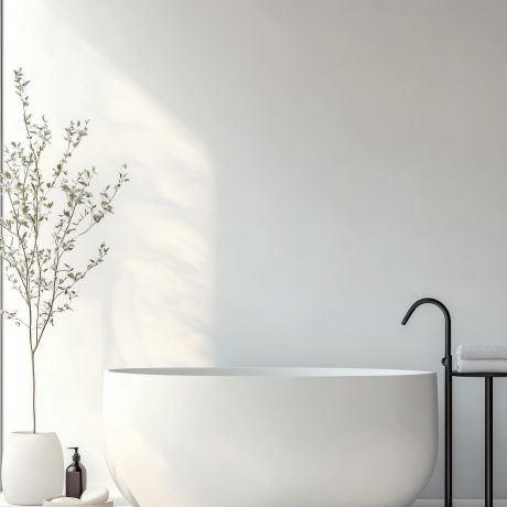 minimalist modern bathroom with white walls