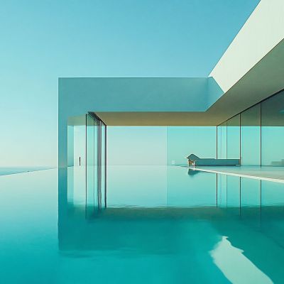 A modern, minimalist home with an infinity pool overlooking the ocean.